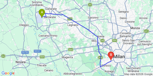 Map: Milan Malpensa Airport (MXP) to Laglio