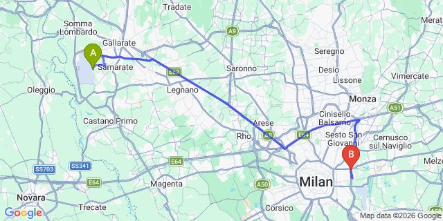 Map: Milan Malpensa Airport (MXP) to Lambrate