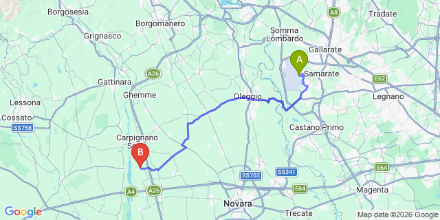 Map: Milan Malpensa Airport (MXP) to Landiona