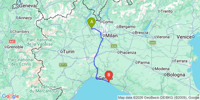 Map: Milan Malpensa Airport (MXP) to Lavagna