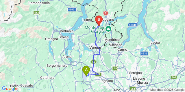 Map: Milan Malpensa Airport (MXP) to Lavena Ponte Tresa