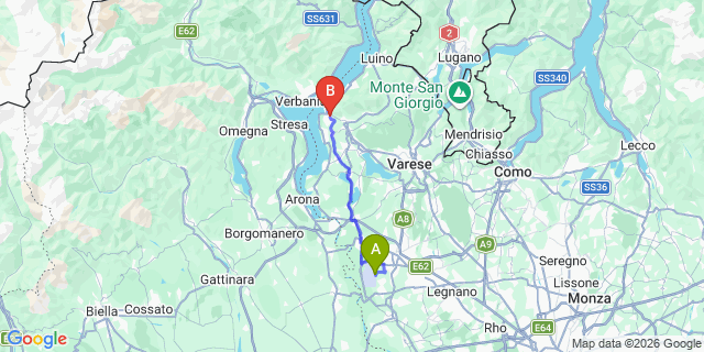 Map: Milan Malpensa Airport (MXP) to Laveno Mombello Lake Maggiore