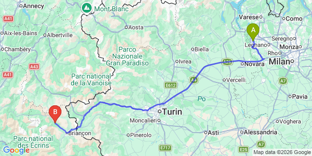Map: Milan Malpensa Airport (MXP) to Le Monetier-les-Bains