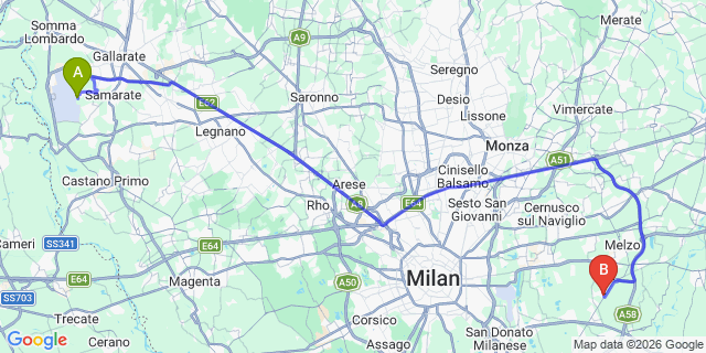 Map: Milan Malpensa Airport (MXP) to Lecco