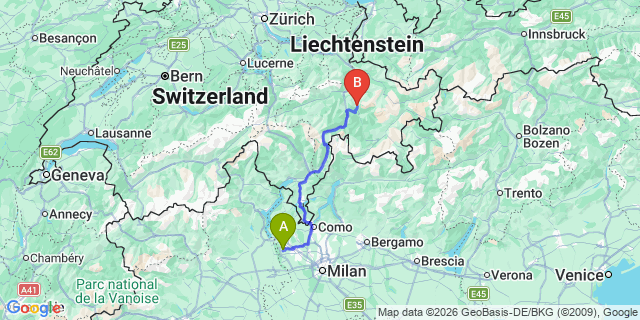 Map: Milan Malpensa Airport (MXP) to Lenzerheide