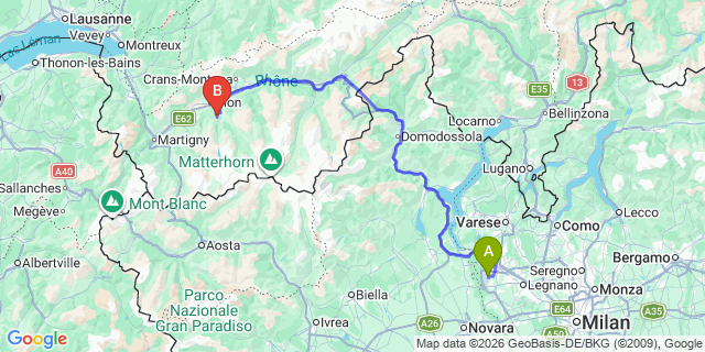 Map: Milan Malpensa Airport (MXP) to Les Collons