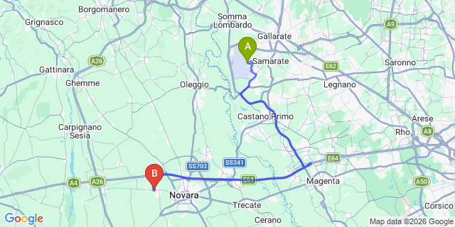 Map: Milan Malpensa Airport (MXP) to Lesa