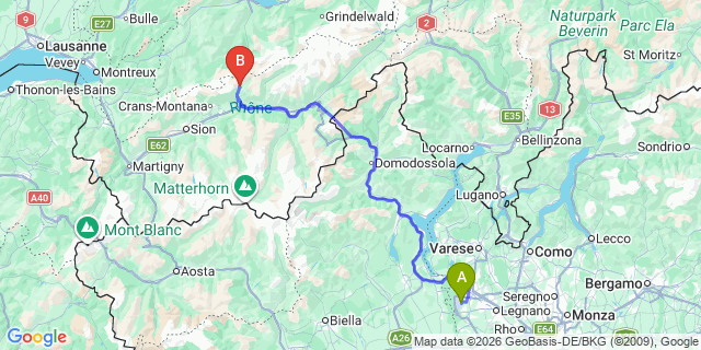 Map: Milan Malpensa Airport (MXP) to Leukerbad