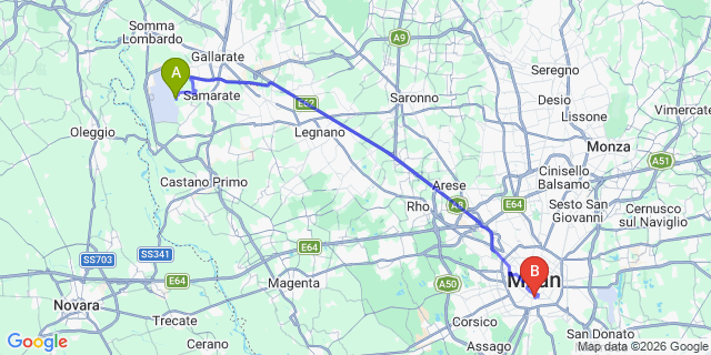 Map: Milan Malpensa Airport (MXP) to Lezzeno