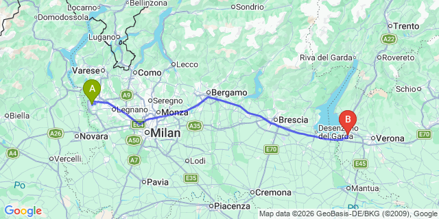 Map: Milan Malpensa Airport (MXP) to Limone sul Garda