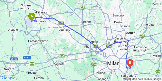 Map: Milan Malpensa Airport (MXP) to Linate