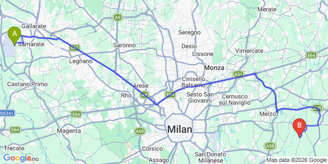 Map: Milan Malpensa Airport (MXP) to Lodi