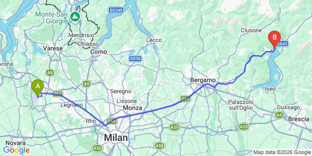 Map: Milan Malpensa Airport (MXP) to Lovere