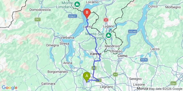 Map: Milan Malpensa Airport (MXP) to Maccagno