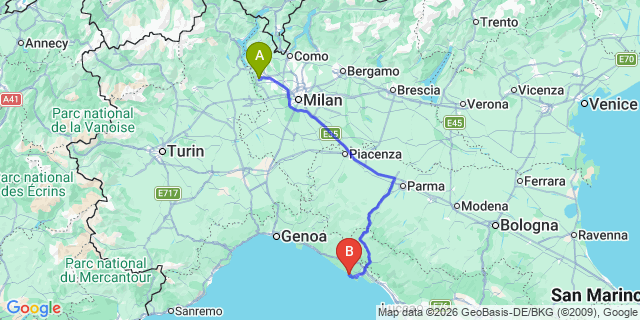 Map: Milan Malpensa Airport (MXP) to Manarola 