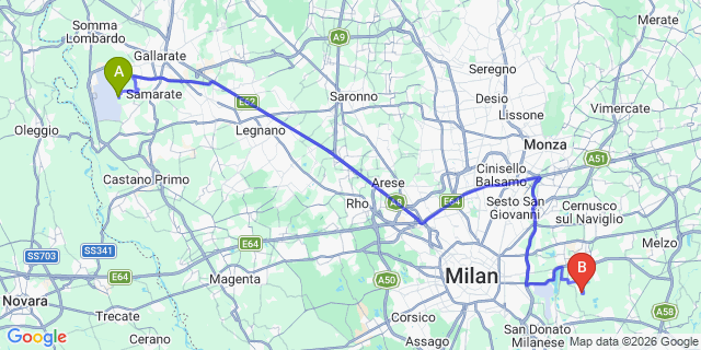 Map: Milan Malpensa Airport (MXP) to Mandello del Lario
