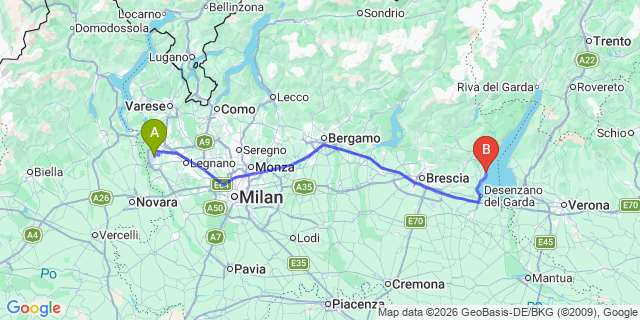 Map: Milan Malpensa Airport (MXP) to Manerba del Garda Lake Garda