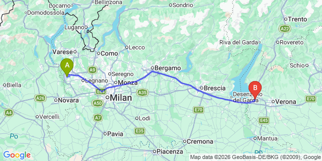 Map: Milan Malpensa Airport (MXP) to Mantova