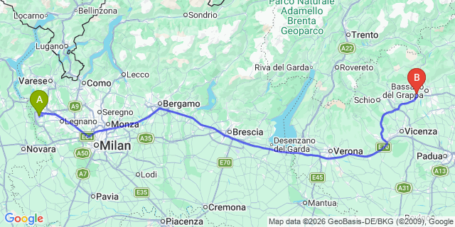 Map: Milan Malpensa Airport (MXP) to Marostica