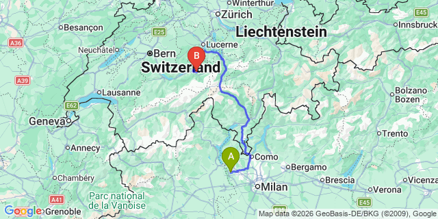 Map: Milan Malpensa Airport (MXP) to Meiringen Hasliberg
