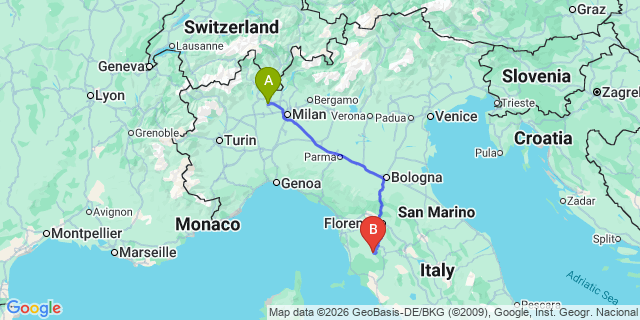 Map: Milan Malpensa Airport (MXP) to Mensano