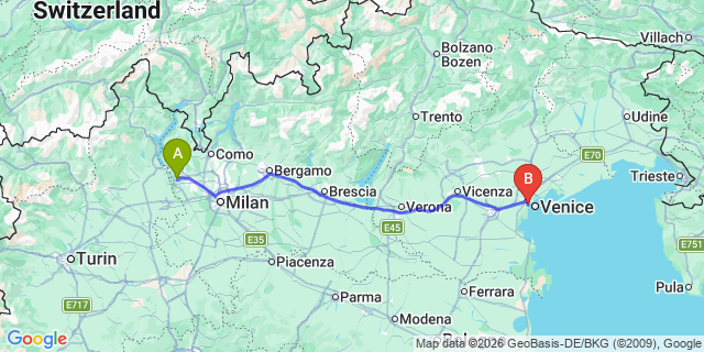 Map: Milan Malpensa Airport (MXP) to Mestre