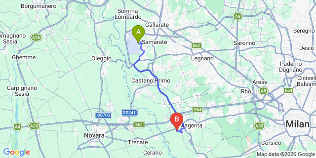 Map: Milan Malpensa Airport (MXP) to Mezzana Bigli