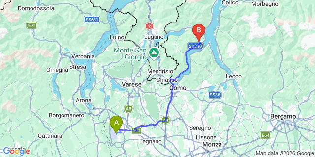 Map: Milan Malpensa Airport (MXP) to Mezzegra