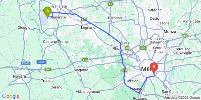 Map: Milan Malpensa Airport (MXP) to Milan Centrale Railway Station