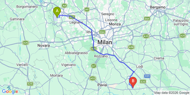 Map: Milan Malpensa Airport (MXP) to Miradolo Terme
