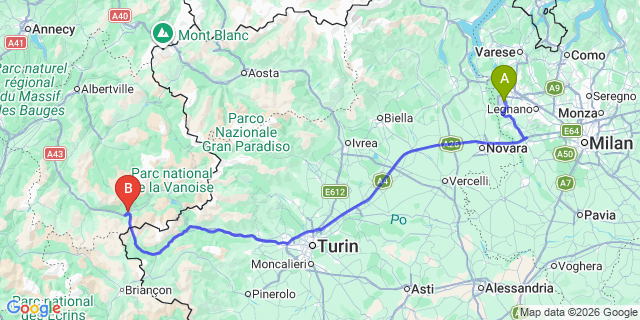 Map: Milan Malpensa Airport (MXP) to Modane