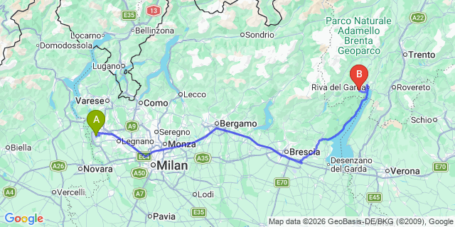 Map: Milan Malpensa Airport (MXP) to Molina di Ledro
