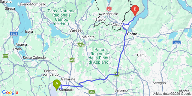 Map: Milan Malpensa Airport (MXP) to Moltrasio Lake Como