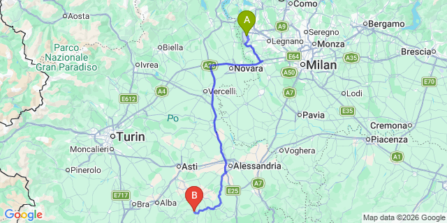 Map: Milan Malpensa Airport (MXP) to Monastero Bormida