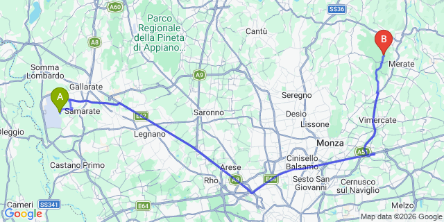 Map: Milan Malpensa Airport (MXP) to Montevecchia