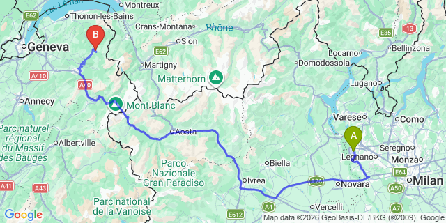 Map: Milan Malpensa Airport (MXP) to Morzine