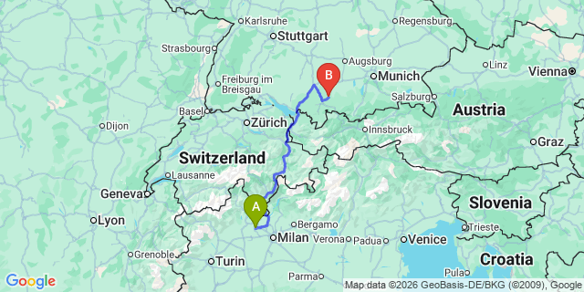 Map: Milan Malpensa Airport (MXP) to Nauders