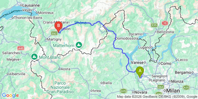 Map: Milan Malpensa Airport (MXP) to Nendaz