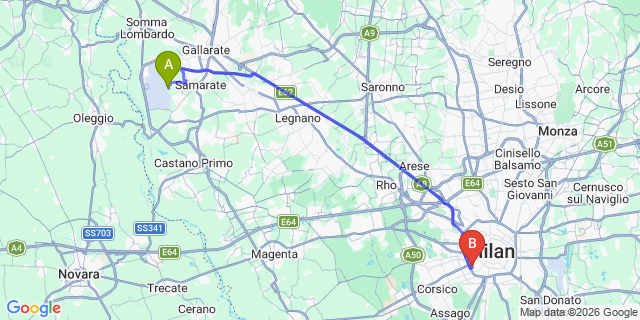 Map: Milan Malpensa Airport (MXP) to Nesso