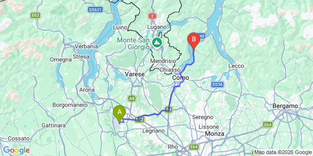 Map: Milan Malpensa Airport (MXP) to Nesso (Lago di Como)
