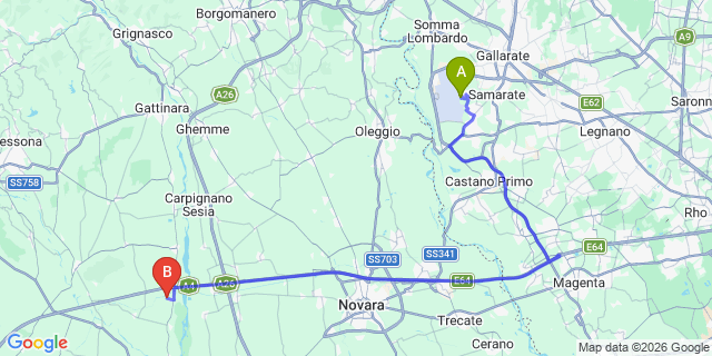 Map: Milan Malpensa Airport (MXP) to Nonio