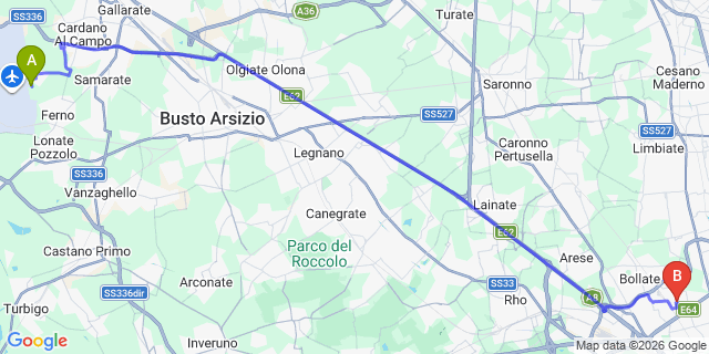 Map: Milan Malpensa Airport (MXP) to Novate Milanese