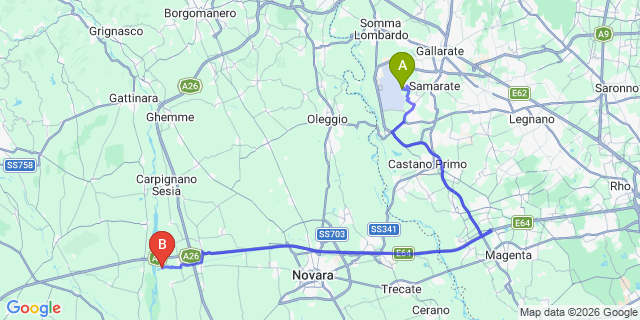 Map: Milan Malpensa Airport (MXP) to Omegna