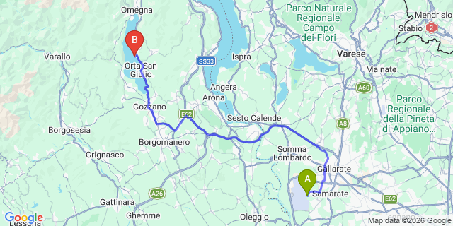 Map: Milan Malpensa Airport (MXP) to Omegna Lake Orta