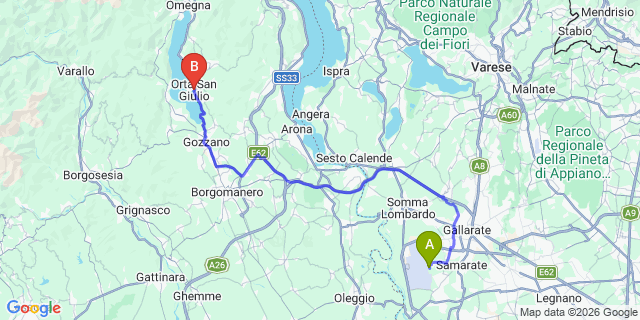 Map: Milan Malpensa Airport (MXP) to Orta San Giulio Lake Orta
