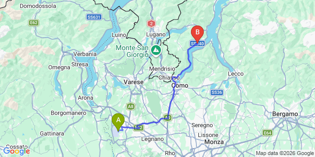 Map: Milan Malpensa Airport (MXP) to Ossuccio