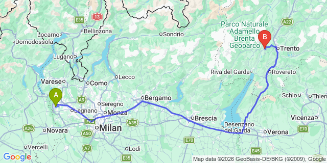 Map: Milan Malpensa Airport (MXP) to Padergnone