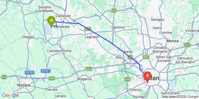 Map: Milan Malpensa Airport (MXP) to Paderno Dugnano