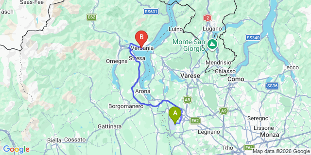 Map: Milan Malpensa Airport (MXP) to Pallanza Lake Maggiore