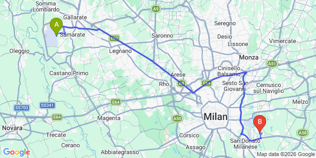 Map: Milan Malpensa Airport (MXP) to Peschiera Borromeo